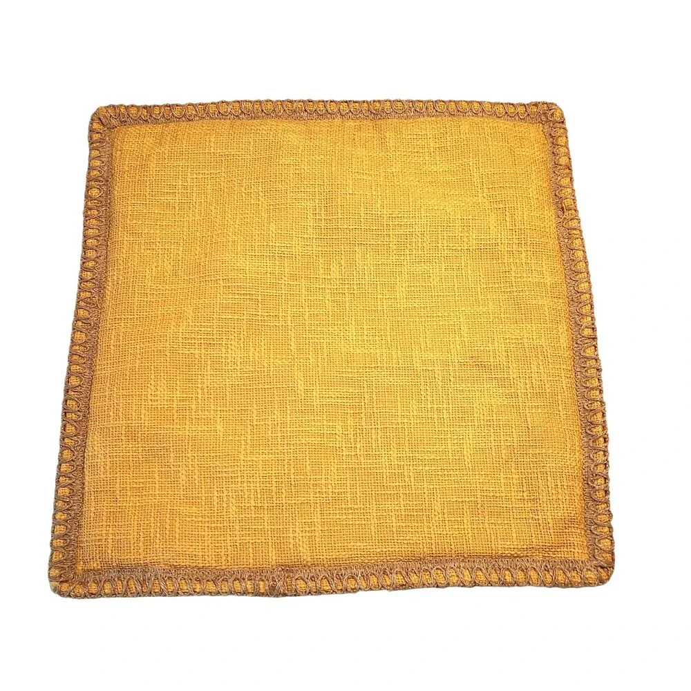 Pier 1 Imports Pillow Cover Woven Gold Cotton w/ Jute Edging Zip Closure 22